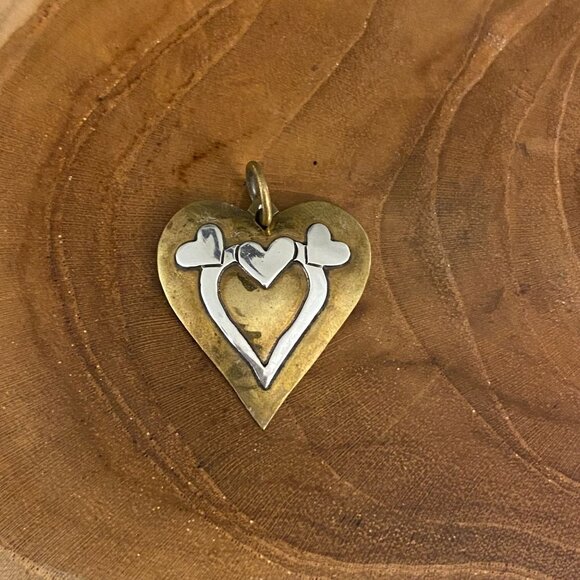 RETIRED Jeep Collins Heart Pendant, Brass and Silver - Picture 1 of 2